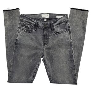 Frame | Le Skinny de Jeanne Jeans in Bennington Wash Black Gray Raw Hem Stretch
